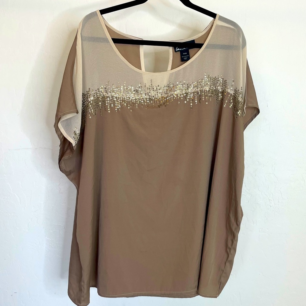 Lane Bryant Color Block Tan & Brown Sequence Top